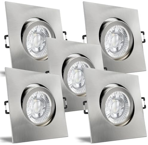 trendlights24 Carree-C LED Einbaustrahler 230V Edelstahl eckig 3-Stufen dimmbar extra flach 35mm, 5er Set Neutralweiß 5W Spots, Deckenspots schwenkbar
