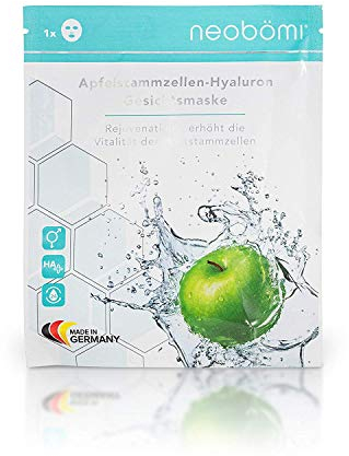 Hyaluron Gesichtsmaske - Hochdosierte Tuchmaske mit Apfelstammzellen von neobömi® - Anti Aging Face Mask - Perfekte Age Fit Gesichtspflege - Luxury Beauty - Augenpads Effekt - 4 + 1 Stück - Masken Set