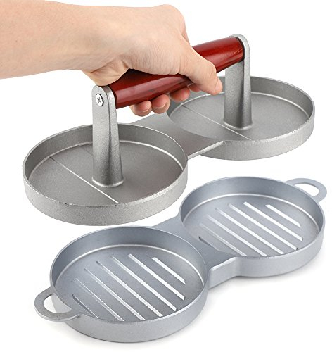 Tyenaza Pressa per Hamburger Doppio, Stampo per Hamburger in Lega di Alluminio, Patty Maker Doppia Antiaderente per la Produzione di Hamburger Forniture per Cucina Barbecue