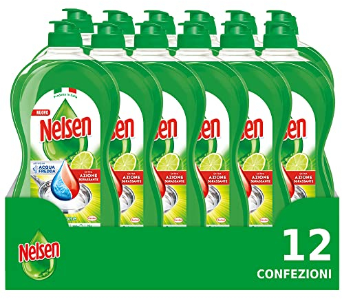 Nelsen Classico Limone, Detersivo per Piatti a mano, sgrassa a fondo con Azione Rinfrescante sulle Stoviglie, confezione risparmio da 12 flaconi da 850 ml