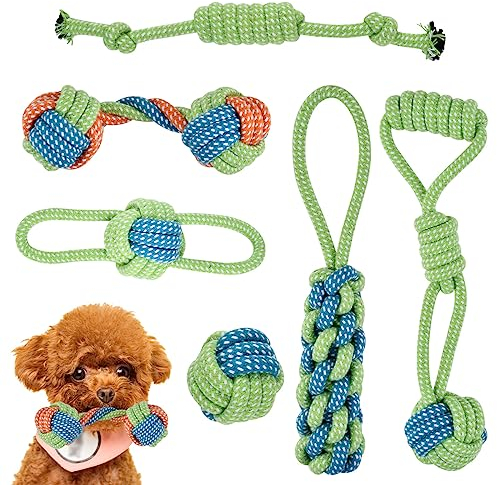 Hundespielzeug Ball Mit Seil für Kleine Mittlere Hunde 6PCS Hunde Kauspielzeug Zahntraining Hundeseilspielzeug Natürliches Baumwollseil Welpenspielzeug Hundespielzeug Seil Ball Interaktives Spielset