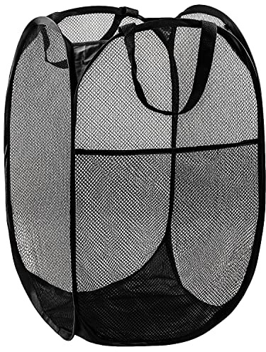 DUCOO Pop Up Laundry Hamper, 70L Collapsible Mesh Laundry Basket with Side Pocket, Foldable Dirty Clothes Hamper with Sturdy Reinforced Handles for Home Dorm Bedroom Travel Bathroom Storage, Black
