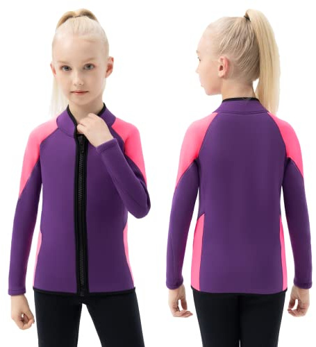Intboss Kids Wetsuit Jackets, 2mm Kids Wetsuit Tops Girls Boys Neoprene Wet Suit Jacket Long Sleeve Toddler Keep Warm for Swimming Diving Surfing Kayaking