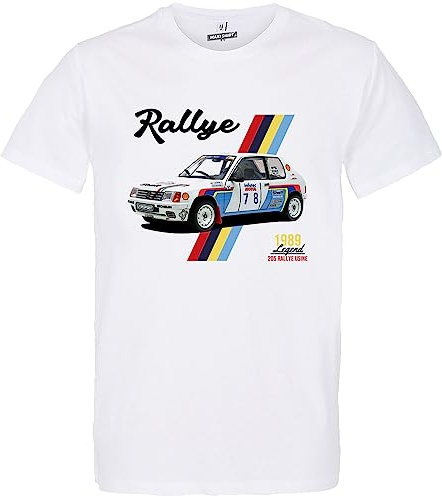 CARSPIRIT T-Shirt Blanc Homme Voiture Vintage 205 Rallye | 100% Coton, Coupe régulière | idée Cadeau Fan Course Automobile