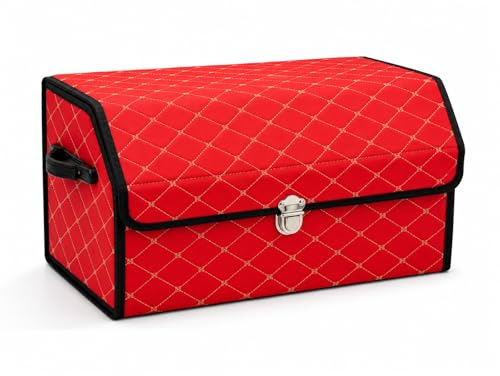 plastific Car Boot Organiser Multi Compartment Trunk Tidy Bag | Waterproof Travel Storage Box, Red