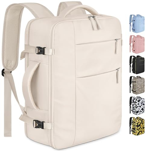 Capolo Travel Backpack for Women Men Waterproof Laptop Backpack Airlines Approved Carry On Backpack Bag Computer Bookbag for Business, Work, Traveling Fits 15.6 Inch Laptop(Beige)