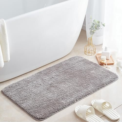 LOOCVCUZ Badematte, Teppich, weich, bequem, dick, saugfähig, rutschfest, Badezimmerteppich, Maschinenwäsche und Trocknen, Badezimmer-Bodenmatte, Badematte für Badewanne und Dusche (grau, 61 x 91,4 cm)