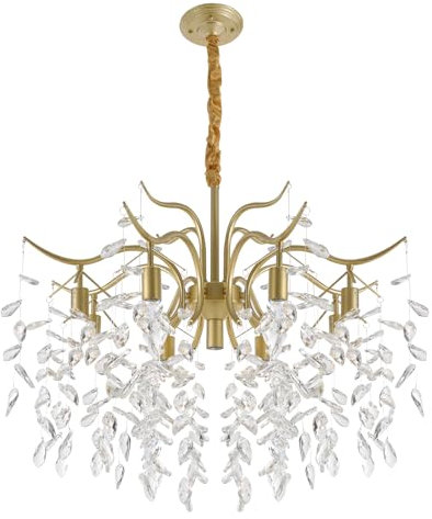 Zalydala Lustre moderne, plafonnier en cristal, pour salon, 9 ampoules E14, forme de branche dorée, tension de 95 à 265 V, longueur de la chaîne réglable