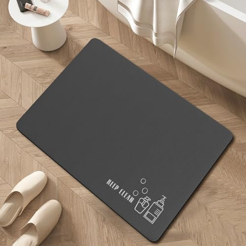 Erismithh Bathroom Mat 60 * 40cm Bath Mat Quick Dry Floor Mats Non Slip Absorbent Magic Mat Kitchen Washable Bathroom Carpet Toilet Anti Mould Dark Grey
