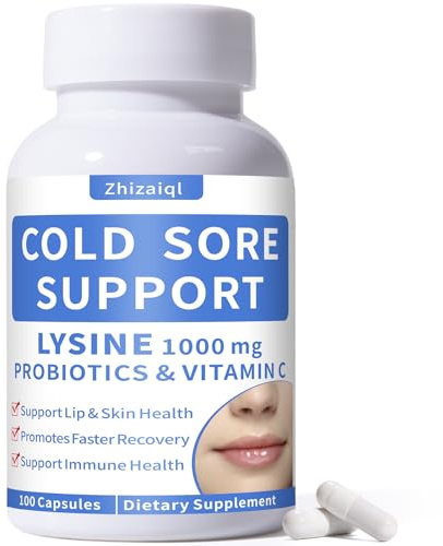 Zhizaiql Lysine Cold Sore Treatment for Lips with Probiotics & Vitamin C, for Lip, Skin, Gut & Immune Health, Managing Cold Sore Frequency & Severity, Cold Sore Patch Alternative, 100 Capsules