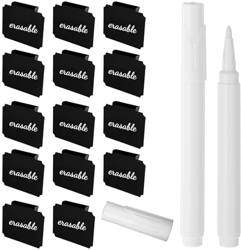 14pcs Basket Labels Clip on Set, Labels for Storage Boxes,Removable Bin Basket Label,Kitchen Pantry Baskets Label Holder with 2PCS White Chalk Markers for Pantry Organization Box