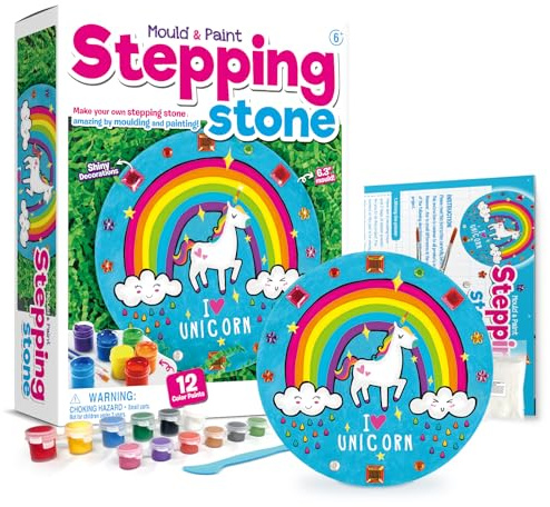 EDUMAN Stepping Stone Painting Kit for Kids, DIY Mold & Paint Garden Rocks Craft Kit with 12 Colors & Mould, Make Your Own Cement Stone Art, STEM Gift for Boys & Girls Age 6 7 8 9 10 11 12