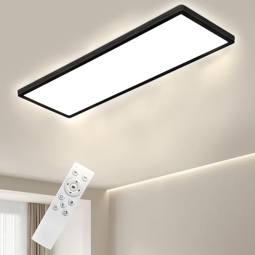 Bowfar Plafón LED rectangular con mando a distancia, regulable 3000K-6500K, panel LED ultra plano de 24 W con retroiluminación para sala de estar, dormitorio, oficina, baño, 58 x 20 x 2,5 cm, color