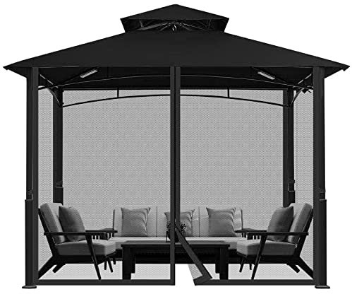 Tonnelle d'extérieur avec moustiquaire, 4 panneaux, auvent blindé avec fermeture éclair, pour terrasse, jardin, cour, 300 x 360 x 230 cm, noir, protection contre les insectes