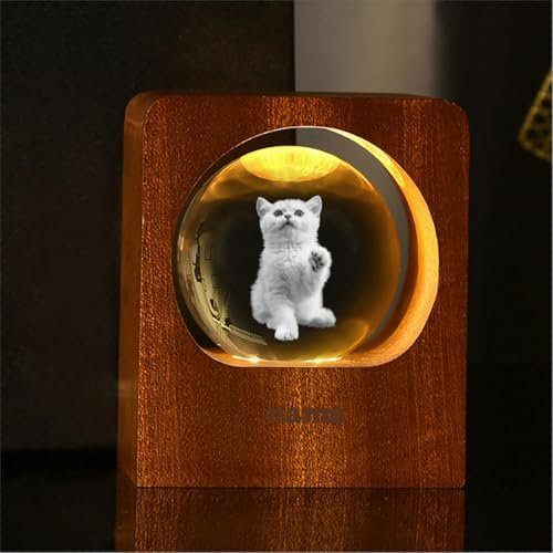 Bola de cristal personalizada LED luz nocturna decoración de fotos personalizada para dormitorio y oficina para bodas, padres, mascotas (Sapele, 6 cm)