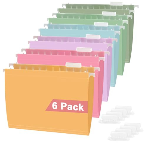 Surcotto Pastel Plastic Hanging File Folders,Letter Size,6 Pack Reinforced Expanding Hang Folder,Heavy Duty File Folders for Filing Cabinet,1/5-Cut Tabs,Hanging Folder Organizer for Office Home