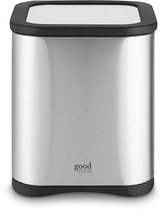 GF826193 Good Food in partnership with Tower Airtight Biscuit Canister with Glass Viewing Window, Stylish Mirror Finish, 2.8L, Stainless Steel with Black Accents