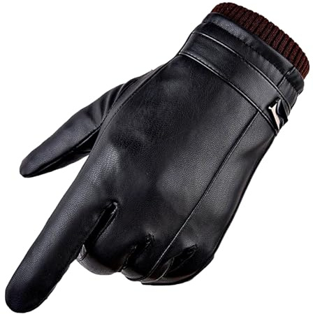 Philicoco Gants en Hiver Homme pour Écran Tactile, PU Cuir Gants Coupe pour Le Cyclisme, la Course à Pied et Les Sports en Plein Air-pour Femmes et Hommes-L