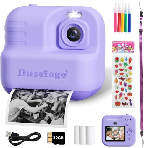 Appareil Photo instantané Enfant 1440p HD avec Carte 32 Go et 3 Feuilles Papier Photo écran 2.4 Appareil Photo instantané Cadeau d'anniversaire pour garçons et Filles (Violet)