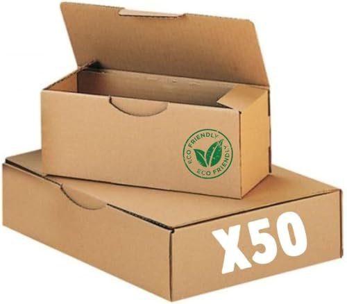 Lot de 50 Boîtes Postales Envois Pros et Commerce en Ligne | Carton Kraft Brun | Emballage Résistant et Ecoresponsable | Côtés Protection Renforcée | Patte de Fermeture (15X10X7 cm)