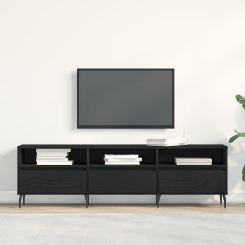 JHQHSM Mobile TV nero rovere 150 x 30 x 44,5 cm, in legno con tre cassetti e ripiani sospesi, moderno supporto per TV con struttura robusta e finitura opaca