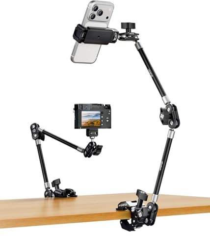 ULANZI CO78 Bras Magiques à Super Clamp avec Rotule 360°, Trépied à Pince avec Positionnement 1/4 & Arri, Support de Téléphone avec Sabot Froide & Filetage 1/4 pour iPhone/Lampe/Caméras d'action