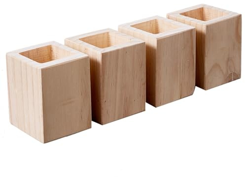 Kraftiga sänghöjare i trä – 4-pack massiva trämöbler lyftar, lägger till 5 cm höjd, 9,2 cm bas för bord eller sängar