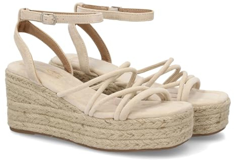shoes&blues.es Sandalia de Cuna para Mujer con Diseno de Tiras Finas entrelazadas, Plataforma Forrada en Yute Ideal Verano, Suela Ligera y Flexible, Cierre de Hebilla Ajustable.