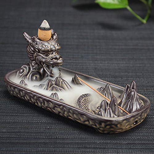 Brucia incenso a Cono in Ceramica, Incense Burner in Ceramica, Porta Incenso a Cascata, Home Dragon Backflow incense Burner, Artigianato Supporto Incenso, Ornamento, Motivo: Drago