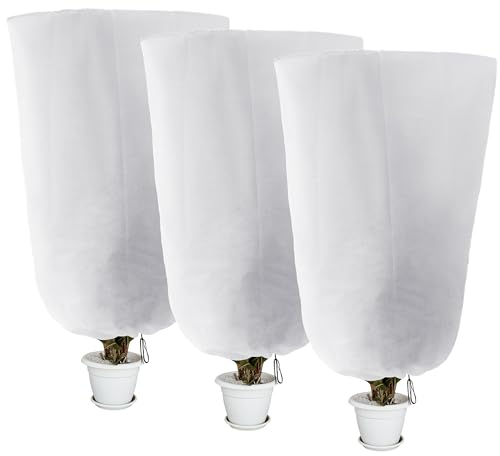 Alpurple 3 Packungen Winter-Pflanzenabdeckungen mit Kordelzug – 119,4 x 80 cm, warme Pflanzenschutzbeutel, Frosttuchdecke, schützt Obstbäume und Topfpflanzen vor dem Einfrieren von Tieren