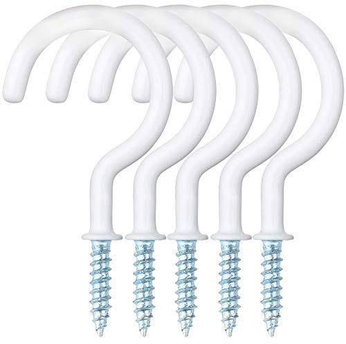 Yogopro Cup Hooks,30 Pcs Cup Hooks Screw in Hooks White Mug Holder Plastic Coated Heavy Duty Hook Hangers - 50mm Ceiling Hooks (2 inch)