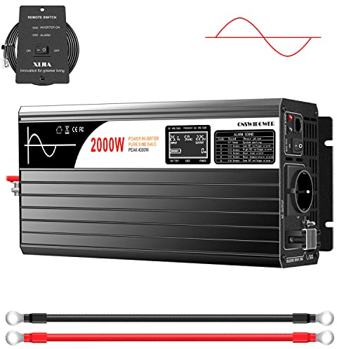 CNSWIPOWER 2000W (picco 4000W) Inverter di potenza a onda sinusoidale pura DC a AC 230V 50Hz convertitore solare per uso domestico auto (DC12V (Gamma 10V-15V) 2000W)