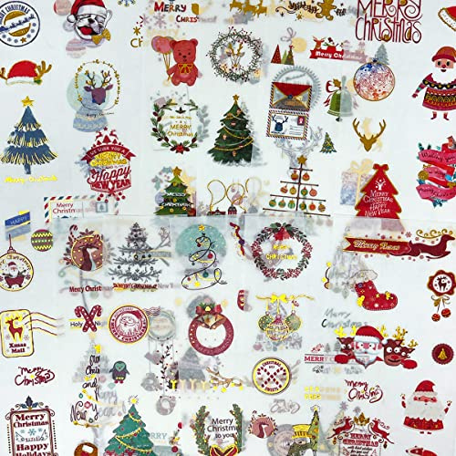 allydrew Holiday Washi Stickers with Gold Foil for Scrapbooking, DIY Crafts for Stationery, Diary, Card Making (12 Sheets)