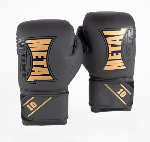 METAL BOXE - Guantes de boxeo Starter para entrenamiento de iniciación de 0,17 kg, color negro y dorado