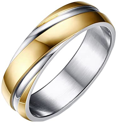 Epinki 6MM Bague Homme Femme, Bague Acier Inoxydable Bicolore, Alliance pour Mariage Fiançailles Anniversaire, Or/Noir/Or Rose, Taille 49-70
