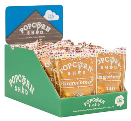 Popcorn Shed Gingerbread Gourmet Popcorn (16 x 24g) - Vegan Gingerbread Caramel Gourmet Popcorn, Easy & Low Calorie Snack, Perfect for Parties, Movie Nights & Gifting
