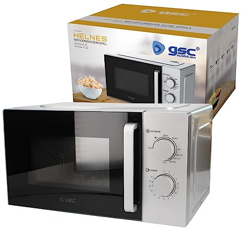 GSC Evolution Microondas con Grill | 20L Capacidad | 5 Niveles de Funcionamiento | Temporizador hasta 35 Minutos | 700W | 800W Potencia de Grill | Color Gris