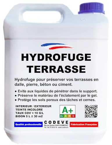 Hydrofuge Terrasse - Codeve Bois - 5 L - Intérieur/extérieur - Incolore Pour Votre Terrasse En Travertin, Béton, Ciment Ou Pierre.