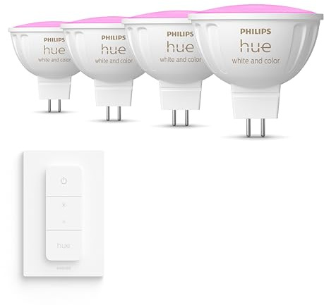 Philips Hue Conjunto Pack - GU5.3-4 Bombillas LED para focos (MR16) - 12V - Luz blanca y de color - incl. Hue Regulador de intensidad - Hue White and Color Ambiance