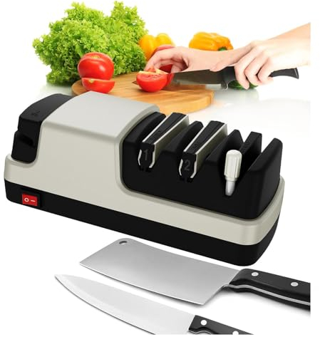 Affilacoltelli Professionale Elettrico, 4 in 1 Affilacoltelli Elettrico Professionale, Con Abrasivi Diamantati Al 100% E Guide Angolari Di Precisione Affilacoltelli Elettrico,Silver