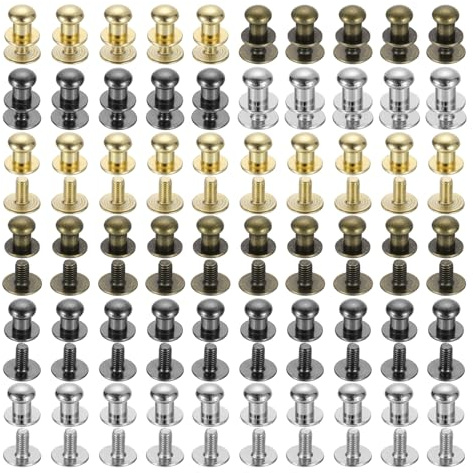 sourcing map 6mm Ball Head Stud Rivets Screw Back, 60Pack Round Head Button Nipple Rivet for DIY Leather Craft Handbag Belt, 4 Colors