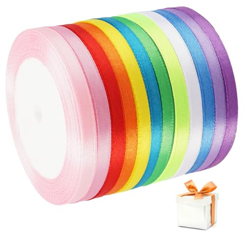 Nastro di Raso, 12 Colori 6mmx22m Nastro Regalo, Nastri Colorati Stoffa, Nastrino per Bomboniere, Nastri Decorativi Tessuto per I Mestieri di DIY, Decorazioni di Nozze, Imballaggio del Regalo