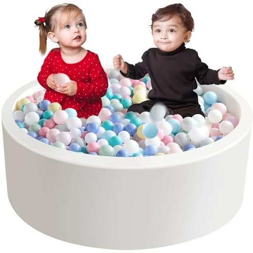 Aunekiv Piscina per palline in schiuma per bambini da 120 cm x 39,9 cm, palline rotonde per bambini da 1 a 3 anni, regalo ideale per ragazzi e ragazze, palline non incluse, bianche