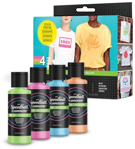 Speedball Fabric Screen Printing Ink Set, 57ml 4 Fluorescent Colours Print Making, Art Printing, Printing Kit Supplies, Ink Colour, Great Coverage Fabric Ink for Artist Set