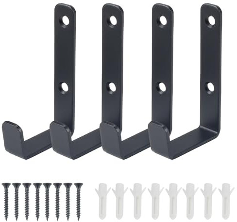 NAHUAA 4 Pezzi Ganci da Parete per Carichi Pesanti Neri Ganci a J per Garage 47.5 mm Gancio a Parete con Viti in Acciaio a Freddo per Bici-Attrezzi-Utensili Elettrici (82.5 * 47.5 * 15.9mm)