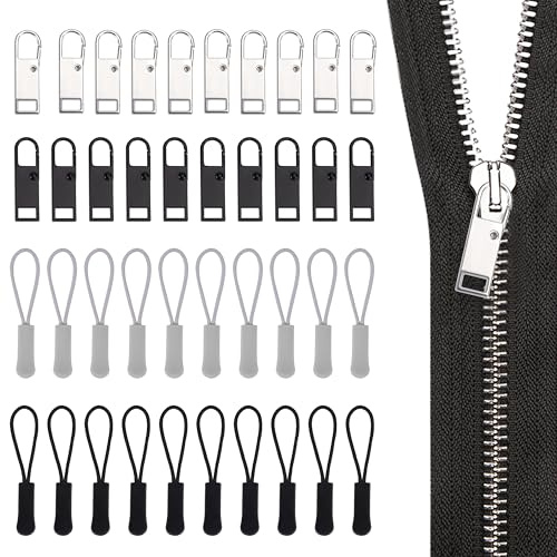 Tirador de Cremallera Kit de Reparación de Cremallera de Metal para Ropa Chaquetas Equipaje Mochila 40 Piezas