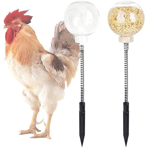 Juguetes de enriquecimiento de pollo, 2pcs juguetes de pollo para cooperativa, enriquecimiento de 15.8 pulgadas con bola porosa y primavera y enchufe, dispensador de trato de pato para gallinas, aves