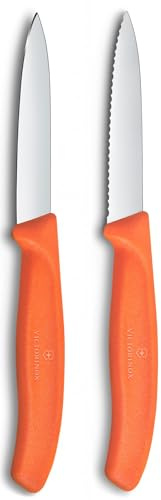 Victorinox Swiss Classic Couteau à légumes et à éplucher, pour fruits et légumes, Extra tranchant, Droit et dentelé, Acier inoxydable, Orange