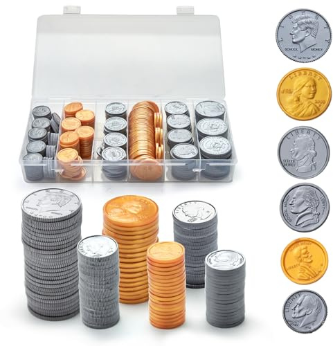 TOMMYHOME Fake US Coins Play Money 300 PCS Set – 6 Types of Coins,Realistic Prop Money for Kids,Toy Cash Register, Pretend Play Toys – Homeschool & Classroom Teaching Supplies(307)