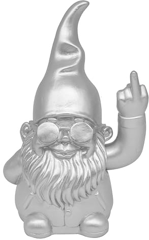 Lesser & Pavey Gnomes Home Decor Figurines & Ornaments For Home & Office | Decorative Home Accessories Statues For Indoor & Outdoor | Lovely Gifts for Women & Men Waving Middle Finger Silver